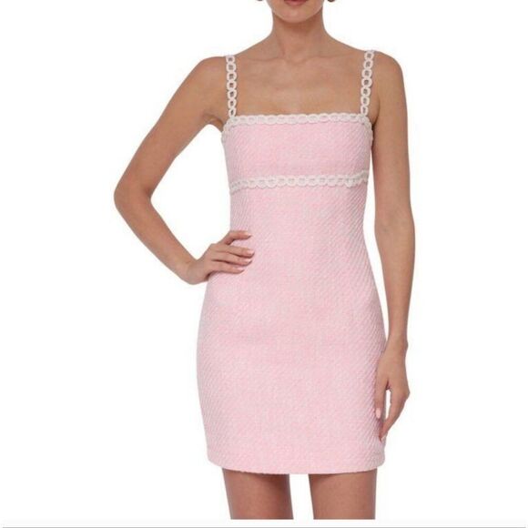 Avec Les Filles Tweed Boucle Pink White Mini Embroidered Dress XL - Picture 1 of 16